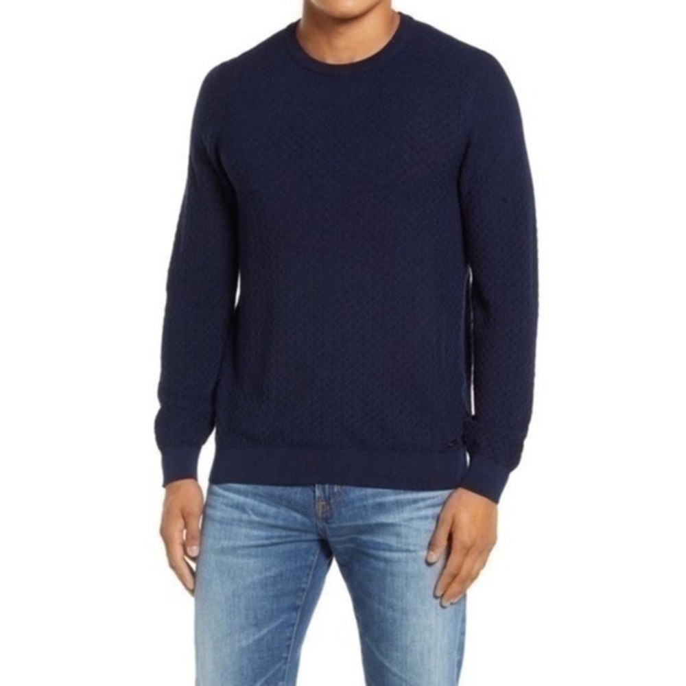 Brax Diamond Textured Merino Wool Silk Blend Rick Blue Crewneck‎ Sweater 2XL NWT